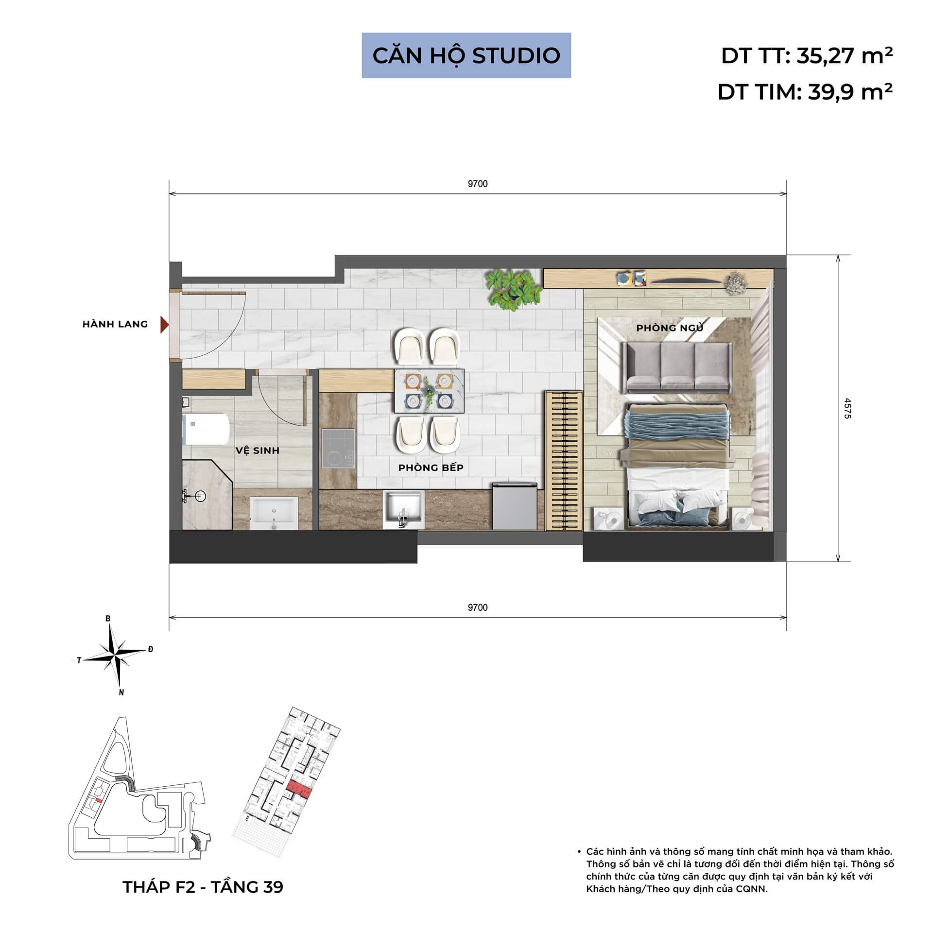 thiết kế căn hộ studio dự án sun group mê linh